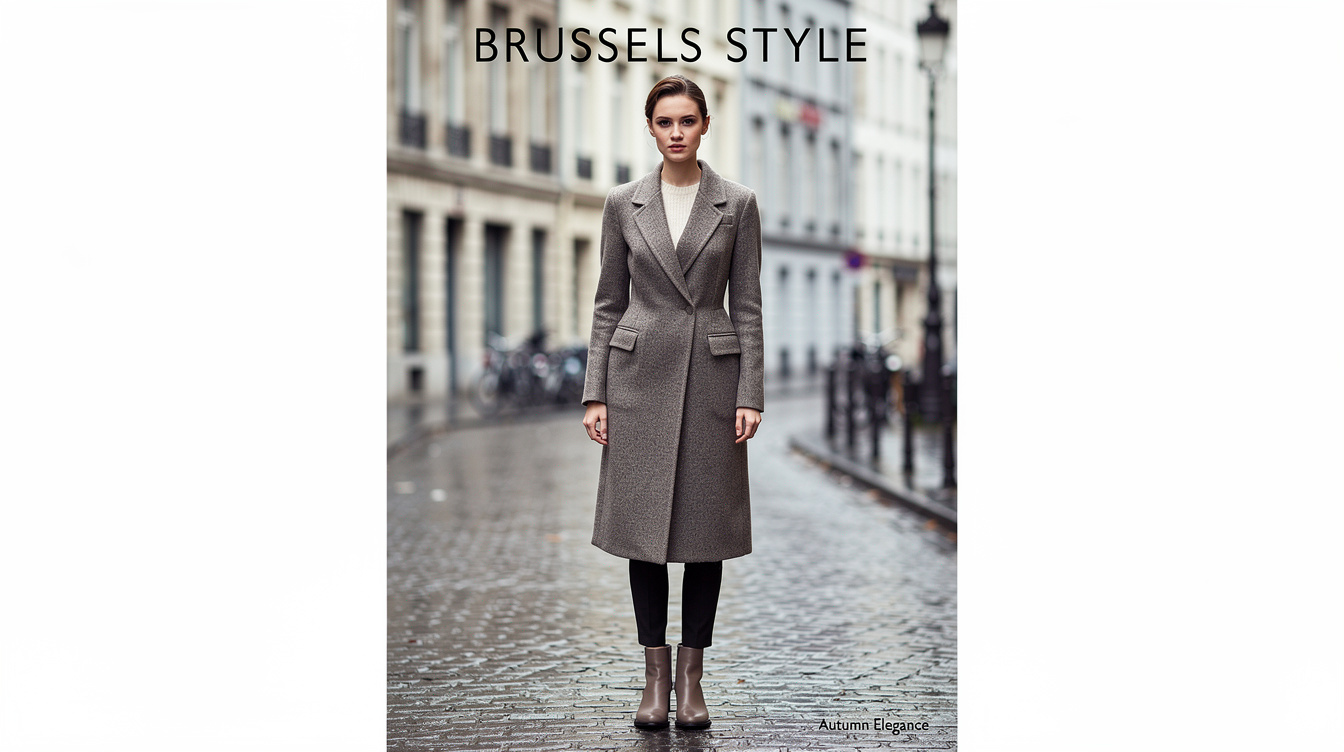 Elegant woman in a tailored coat standing on a European city street